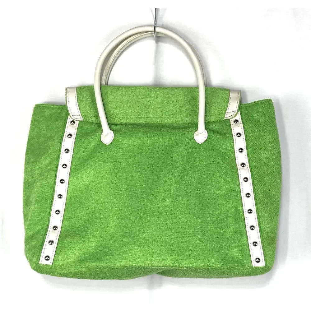 Sanrio Hello Kitty Green/White Tote Snap Closure Inner Pockets Studded Silver
